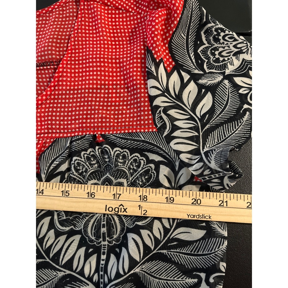 Missimo Boho Peasant Top Large Black White Floral Red Mixed Print Sheer - Picture 5 of 9
